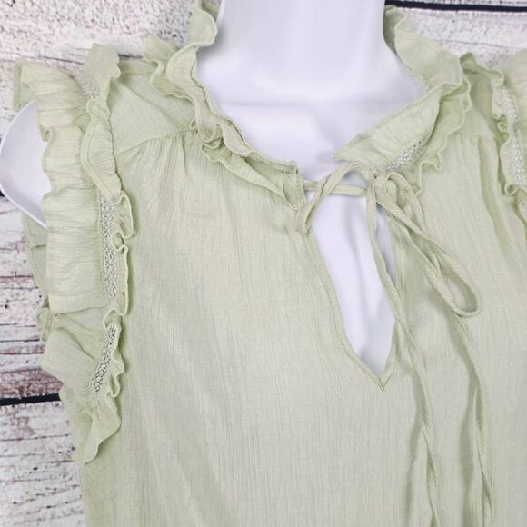 Mine Sage Green Ruffle Tie Neck Sleeveless Blouse Size M - Picture 4 of 9